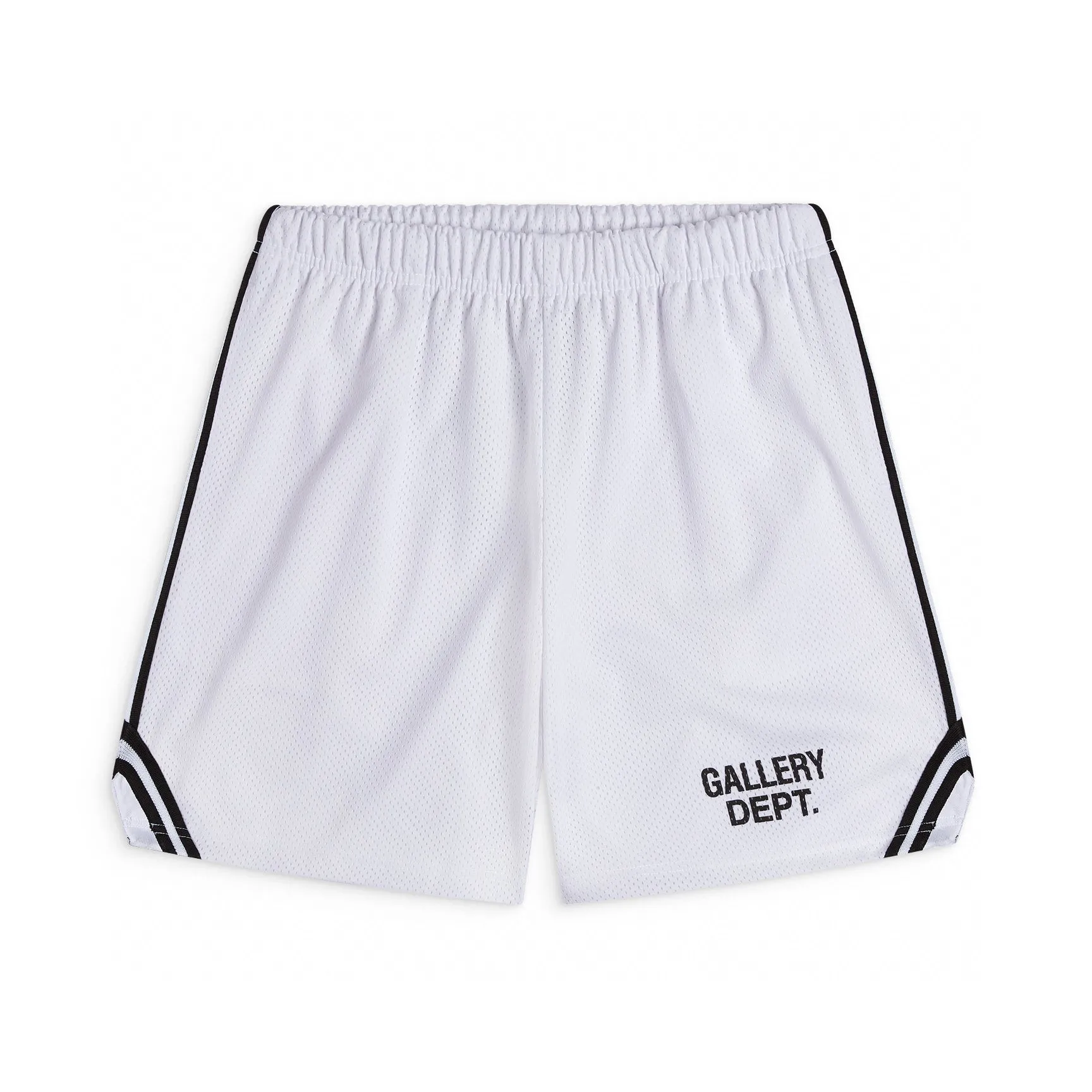 GALLERY DEPT. VENICE COURT SHORTS English mesh shorts Logo webbing wide-leg basketball shorts Black and white S-XL Original molding Loose wide-leg version American boys' first choice Breathable mesh fabric Superimposed soft material inside Comfortable and easy to match Custom-woven original consistent webbing/main mark/component wash mark Details are enlarged to follow